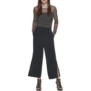 DKNY Women's Cropped Side Slit Button Pant Black Size 8
